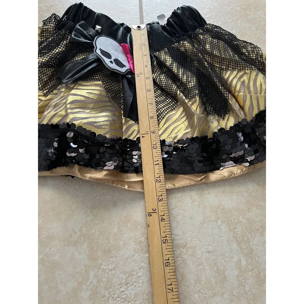 Girl’s Monster High Metallic Gold & Black Skirt Tutu Elastic Waist Sequins Mesh